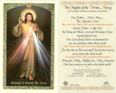 Holy Cards -- Chaplet of Divine Mercy Holy Card